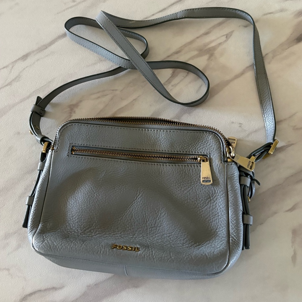 Fossil Light Gray Leather Crossbody Bag